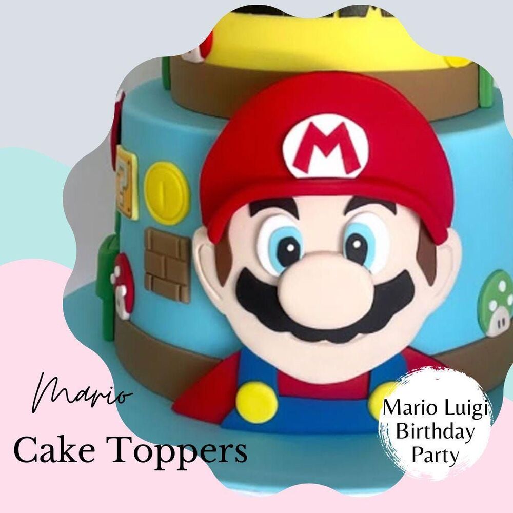 Edible Super Mario Luigi Cake Topper, Personalized Name Age Birthday Set